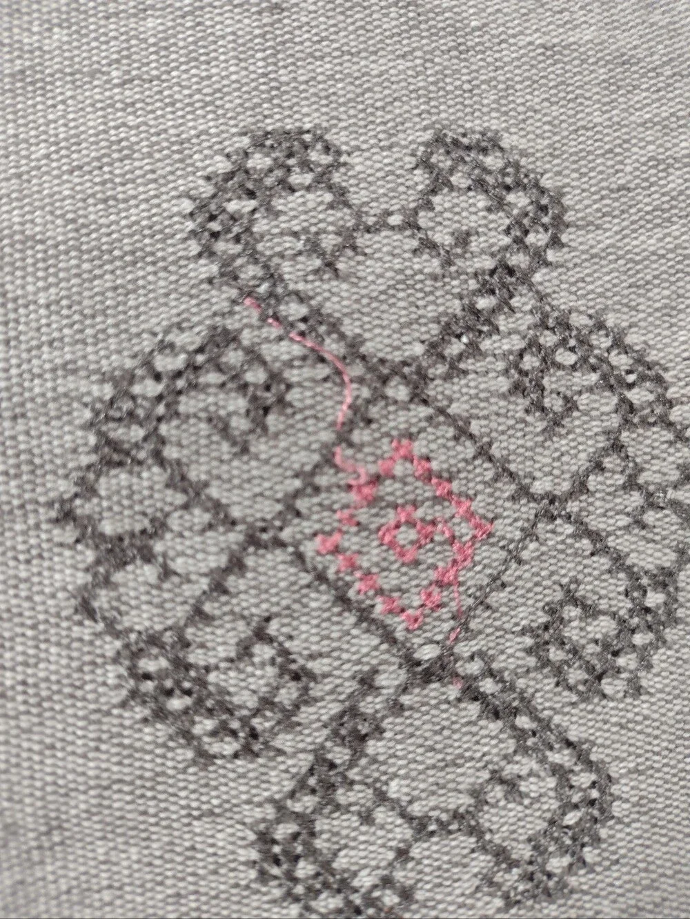 Anthropologie Cotton Linen Embroidered Natani Curtain Single Panel Grey Pink